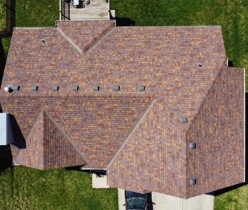 Top view of cedar shingle roofing installed in Kansas City, MO home