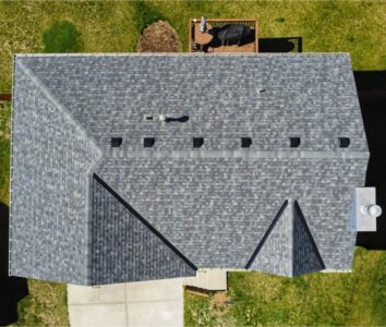 Top view of asphalt shingle roof in Kansas City, MO